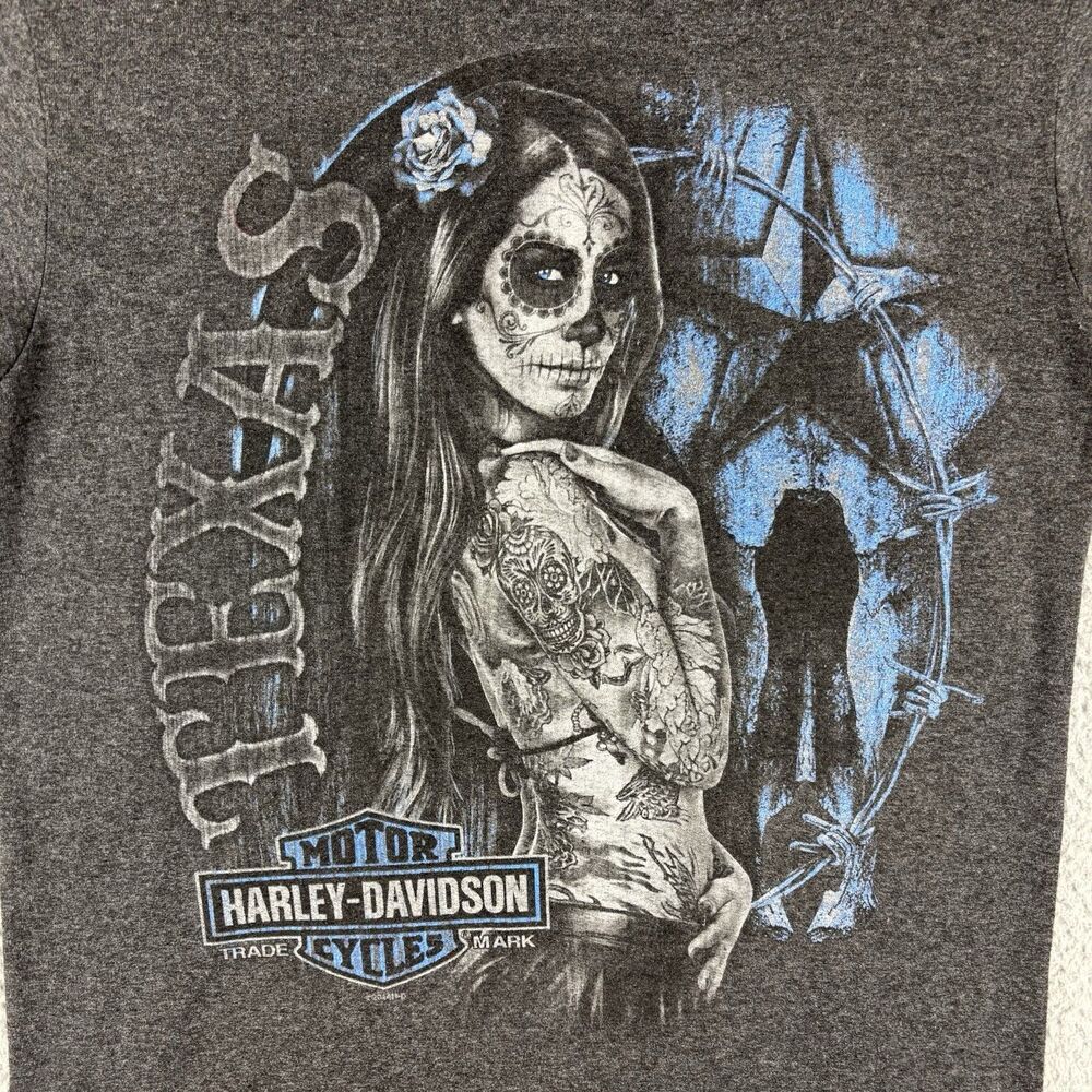 Harley-Davidson T-Shirt Men’s Medium Girl Skull Gray Fort Worth Texas - Picture 2 of 11